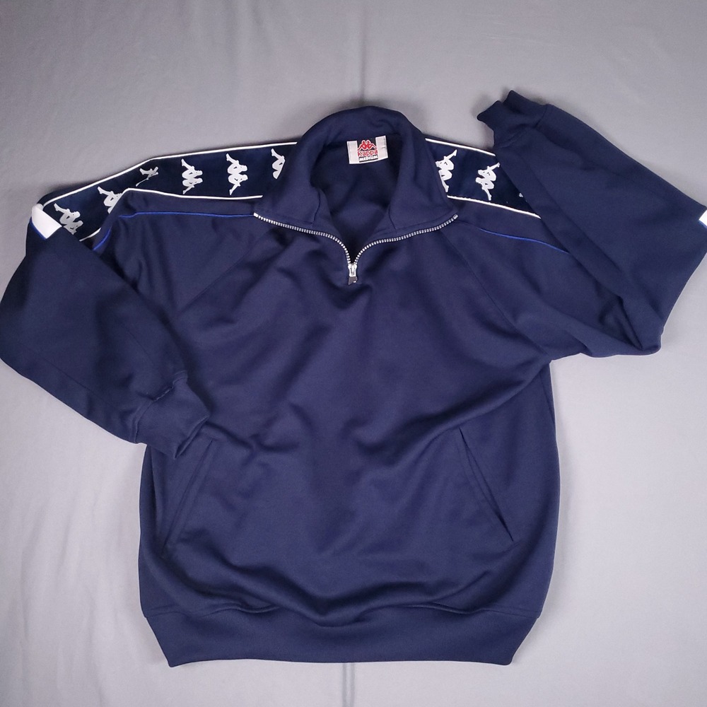 Kappa Track Jacket Mens M Navy Blue Quarter Zip Omini Logo Taping Pullover